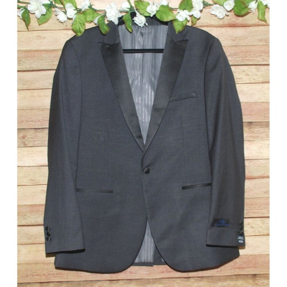 NWT Bryan Michaels Charcoal Gray & Black Tuxedo Suit Jacket Size 42R